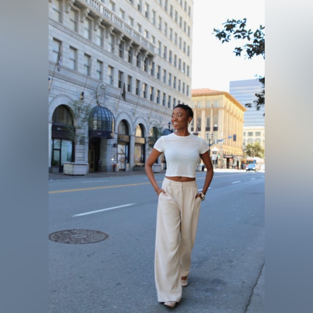 Open Edit- NWT -High Waist Wide Leg Pants - Size: 6 - Tan Oxford